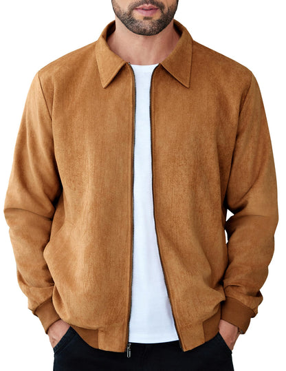 COOFANDY Mens Suede Jacket Casual Stylish Leather Bomber Jacket Lightweight