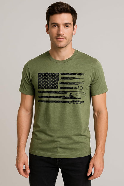 USA Flag Fishing and Hunting Shirt – Patriotic Fisher Hunter Graphic T-Shirt