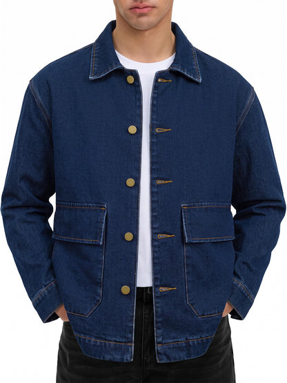 JEMLDL Men’s Jean Jacket Relaxed Fit Denim Utility Jacket