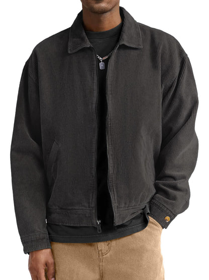 Comdecevis Men's Corduroy Bomber Collared Jacket, Full Zip Up