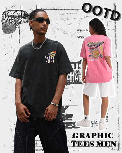 AugYew Mens Graphic Tee Soft Cotton Loose Short Sleeve Clothes