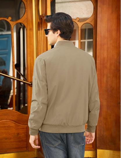 CRYSULLY Mens Lightweight Bomber Jacket Full Zip Spring Fall Casual Coat