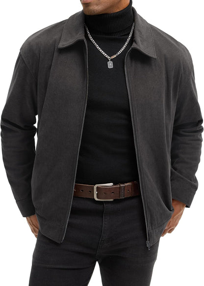 Comdecevis Men's Corduroy Bomber Collared Jacket, Full Zip Up