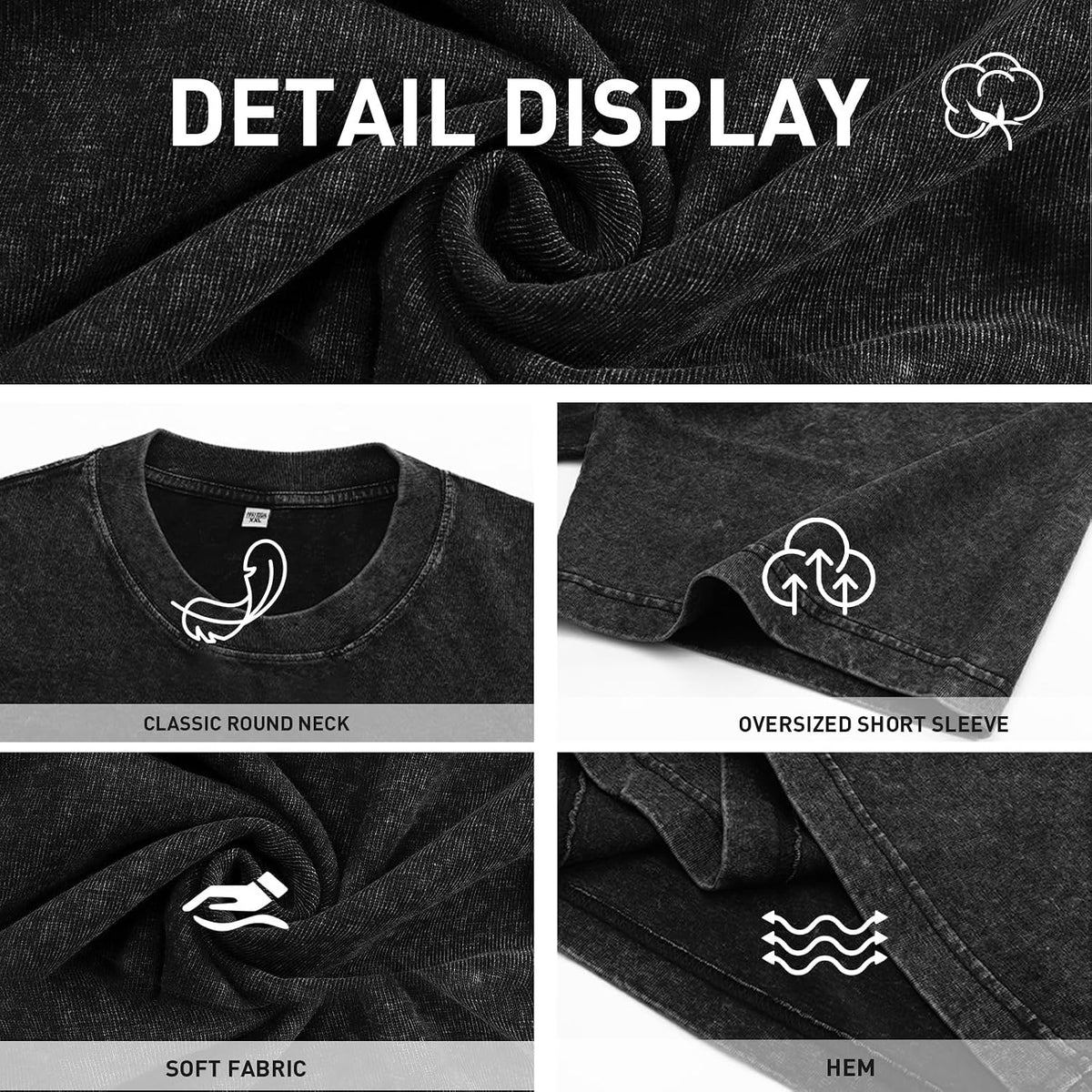 Men's Cotton T-Shirts Oversized Unisex Short Sleeves Casual Loose Wash Solid Basic Tee Tops