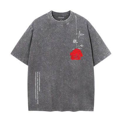 UOUA Men's Graphic Tees Washed Oversized Short Sleeve T-Shirts