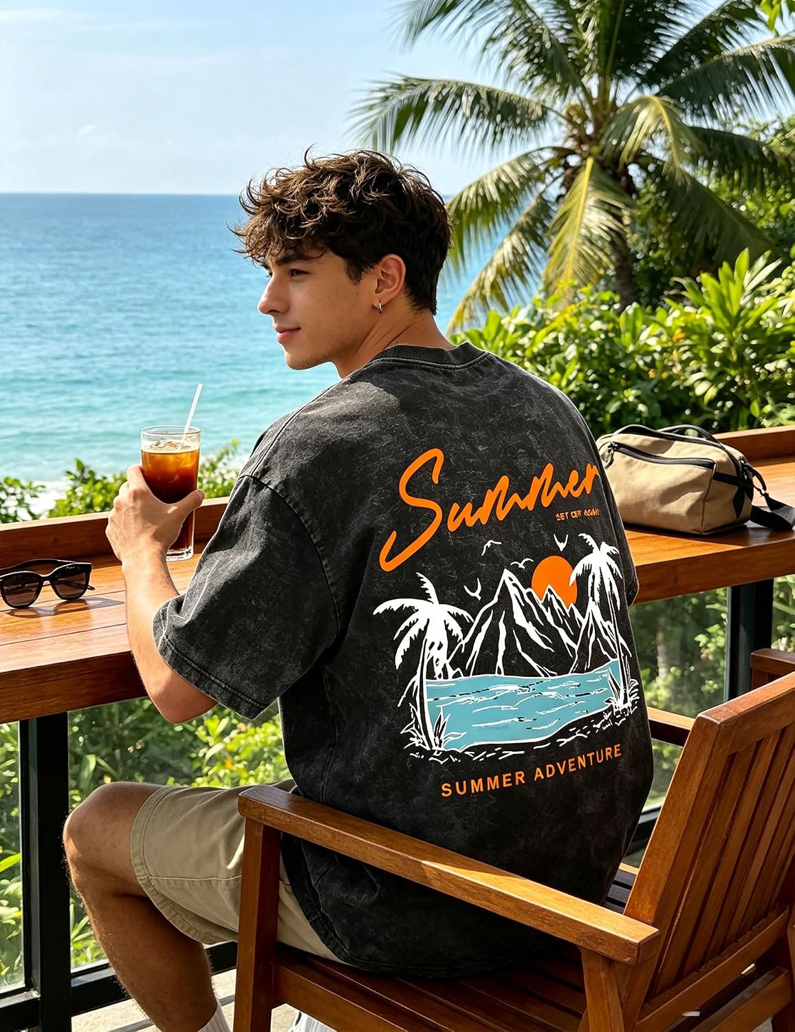 Men's Oversized Graphic Tee Y2k Graffiti Print Short Sleeve Summer Casual Rapper Streetwear T-Shirt
