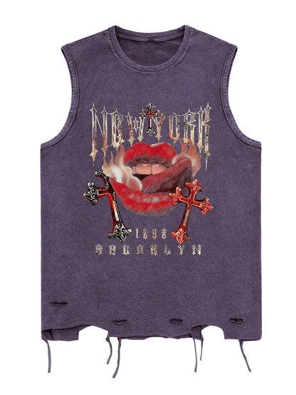 Verdusa Men's Graphic Tees Y2k Grunge Distressed Tee Summer Shirt Sreetwear