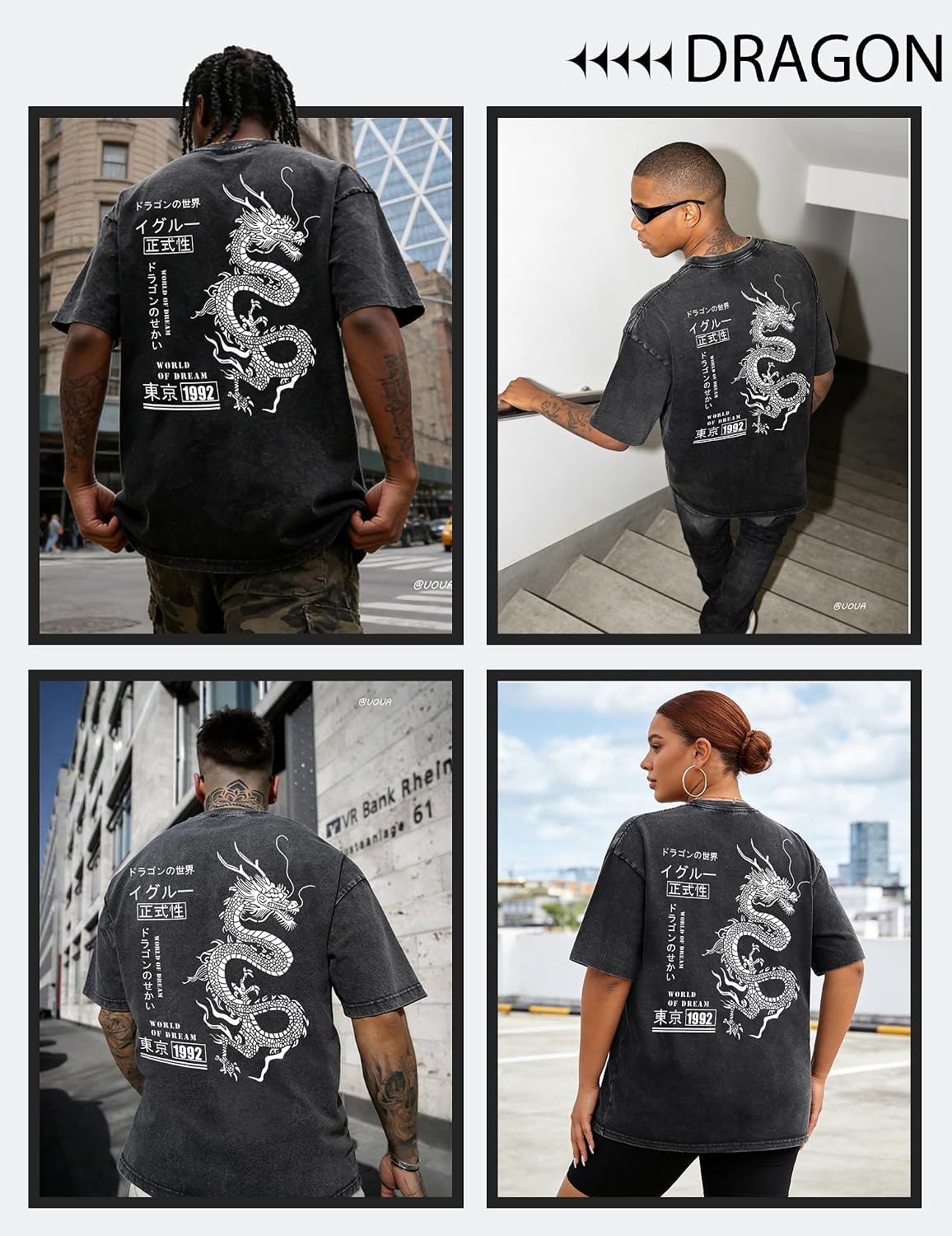 UOUA Men's Graphic Tees Washed Oversized Short Sleeve T-Shirts