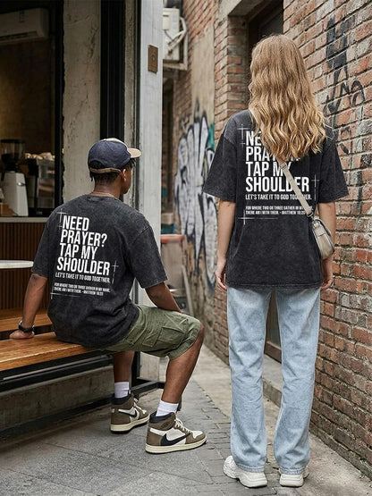 Eatbook Christian Shirts for Men Women Jesus Faith Oversized Acid Wash Tops