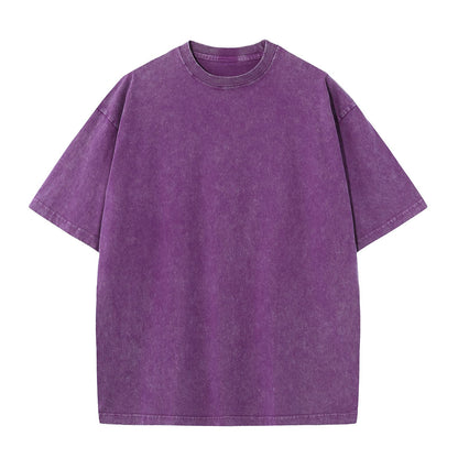 Men's Cotton T-Shirts Oversized Unisex Short Sleeves Casual Loose Wash Solid Basic Tee Tops