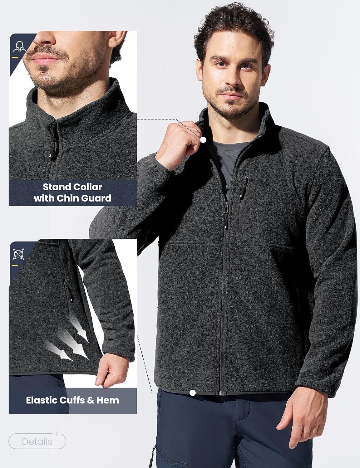 TBMPOY Men's Lightweight Fleece Jacket Full Zip Winter Casual Hiking Coat