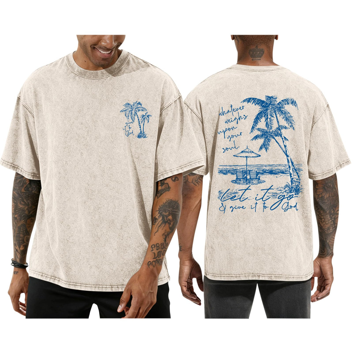 Christian Jesus Shirts for Men Hawaiian Beach T Shirts Vintage Bible Verse Faith Acid Wash Palm Trees Graphic Tees
