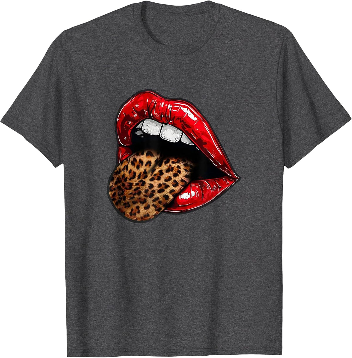 Red Lips Leopard Tongue - Vintage Animal Print Graphic T-Shirt