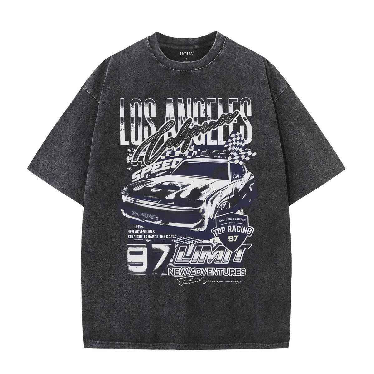 UOUA Men's Graphic Tees Washed Oversized Short Sleeve T-Shirts