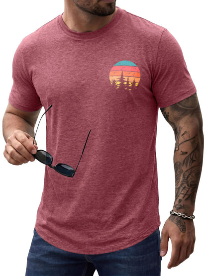 Comdecevis Men's Graphic T-Shirts Curved Hem Casual Vintage Summer Tees