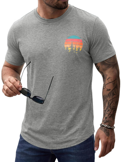 Comdecevis Men's Graphic T-Shirts Curved Hem Casual Vintage Summer Tees