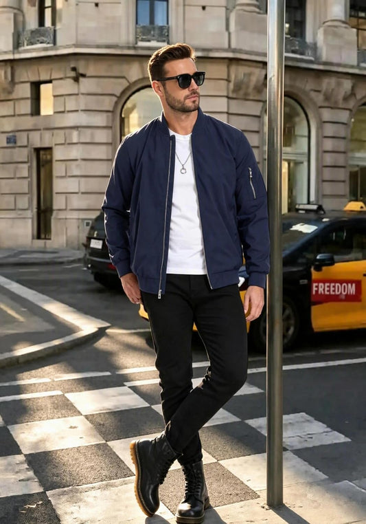 Men's Lightweight Windbreaker Bomber Jacket Zip Up Casual Coat with Pockets