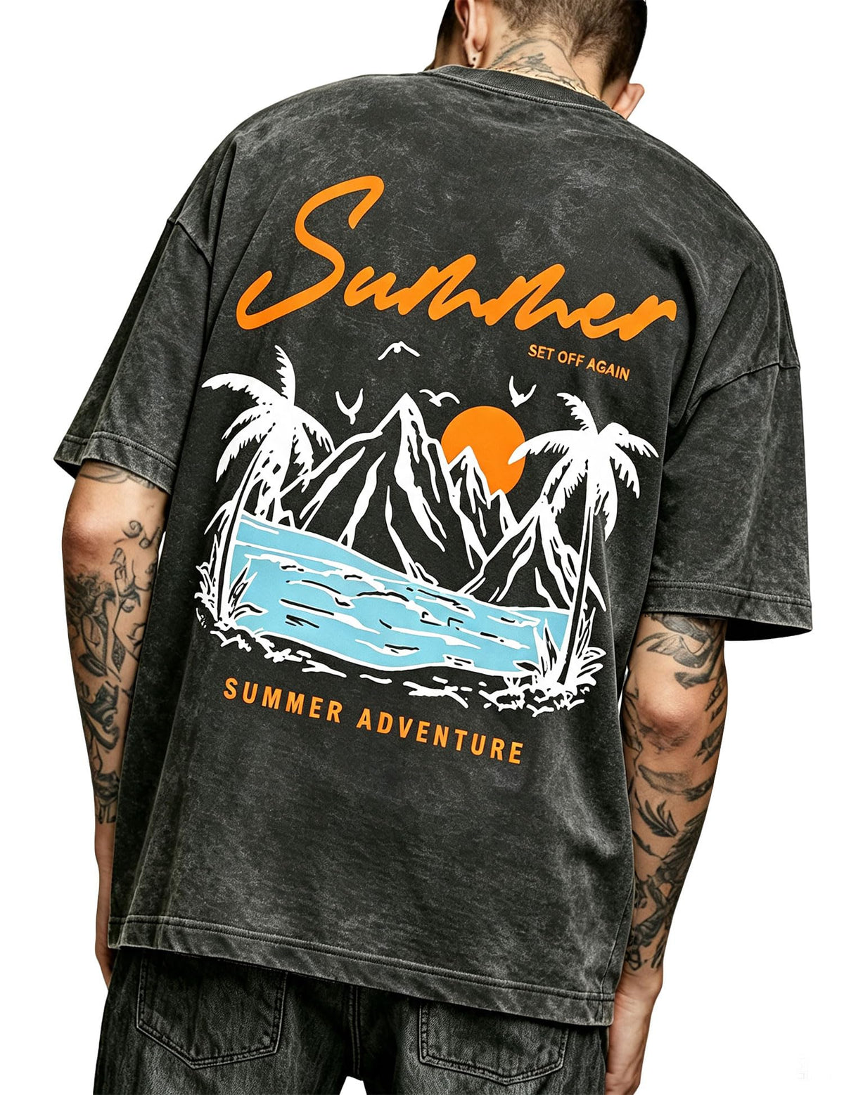 Men's Oversized Graphic Tee Y2k Graffiti Print Short Sleeve Summer Casual Rapper Streetwear T-Shirt