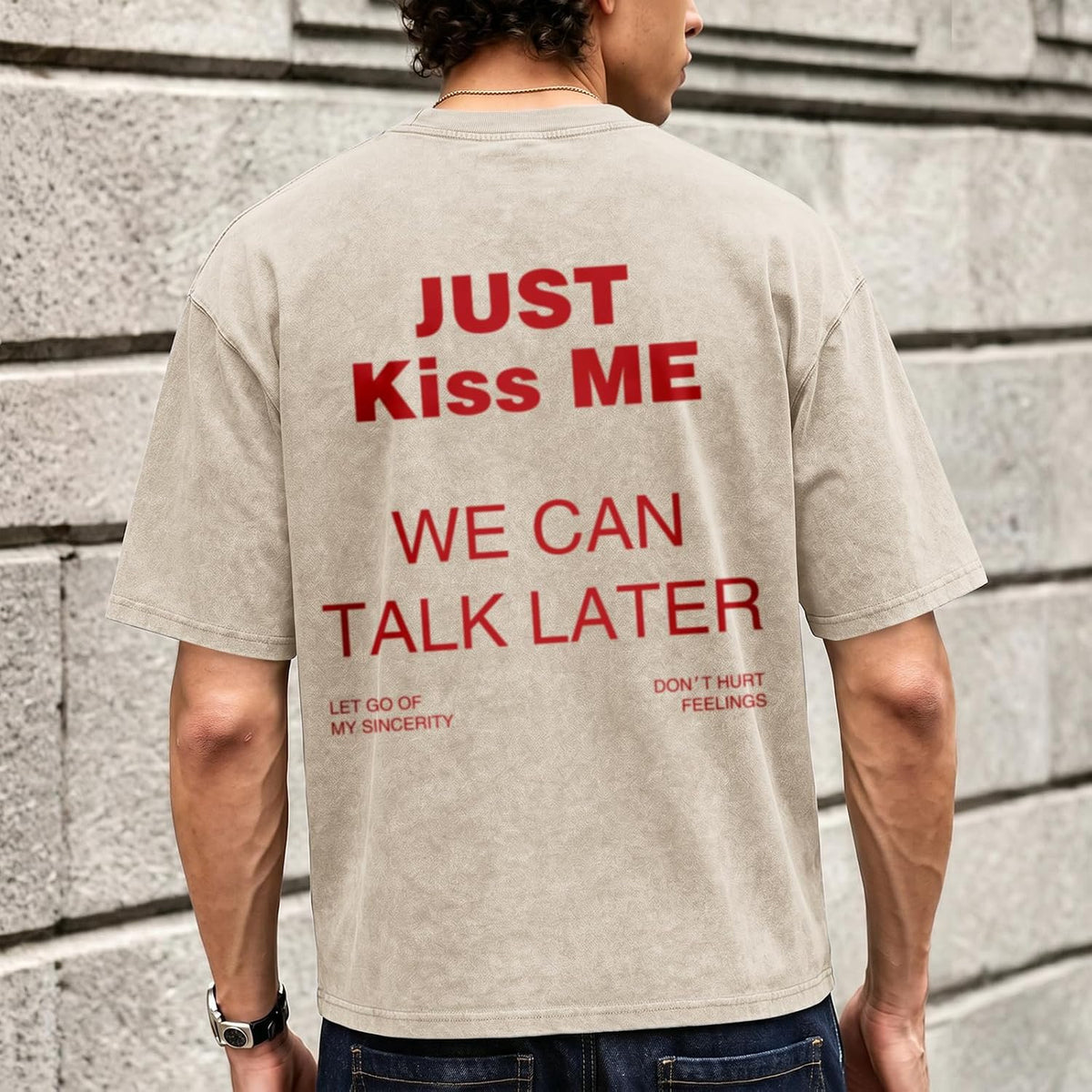 Mens Graphic Cropped T Shirt Oversized Streetwear Tshirts Just Kiss Me We Can Talk Later Shirt Acid Wash Tshirt