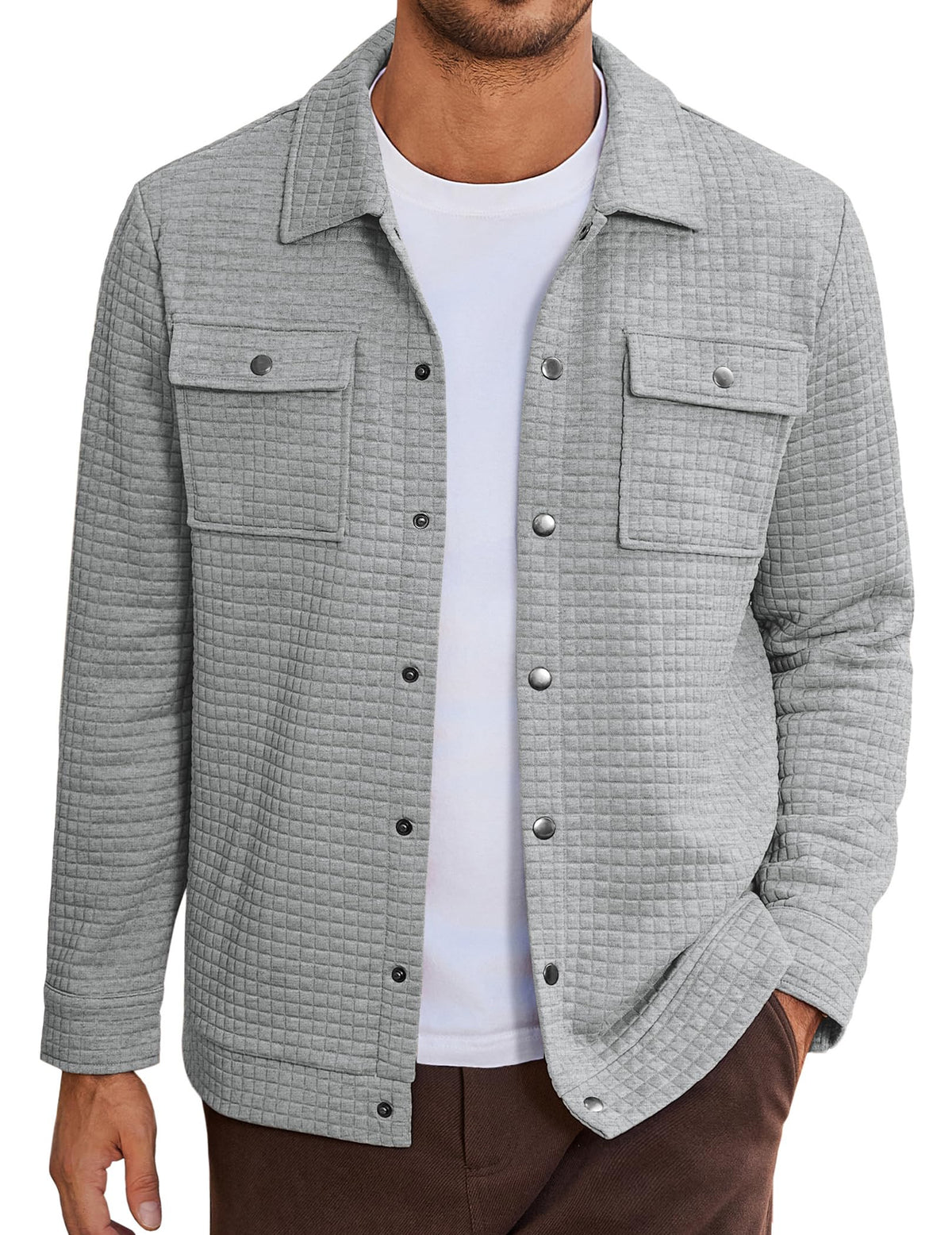 COOFANDY Mens Casual Shirt Jacket Waffle Button Down Shacket Overshirt