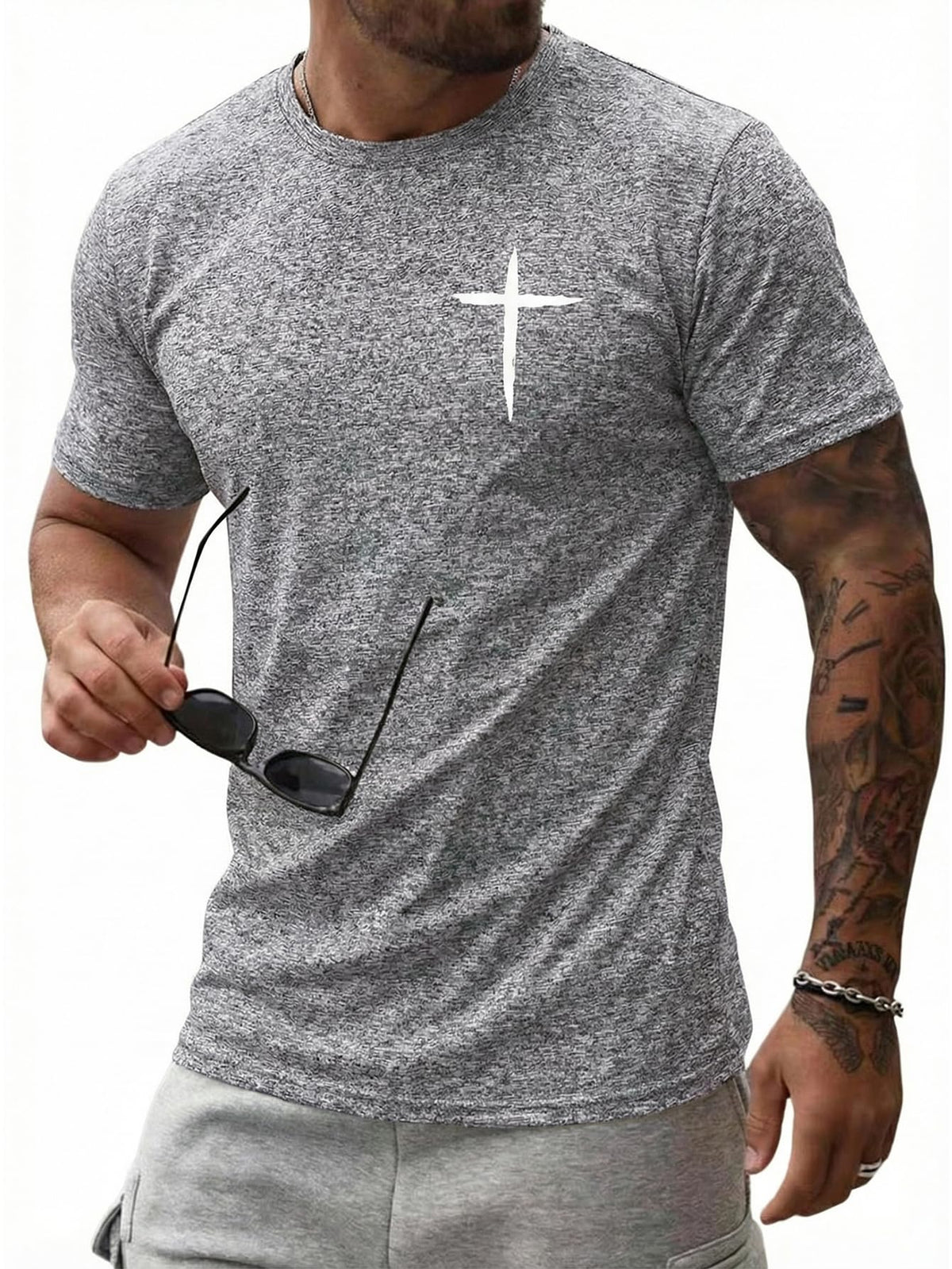 Floerns Men's Cross Print Short Sleeve T Shirt Crewneck Tee Shirts
