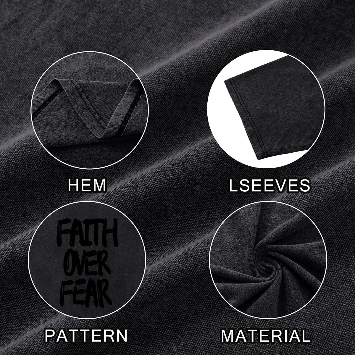 Christian Shirts for Men Faith Over Fear Shirt Jesus Religious Tshirt Oversized Graphic Tees Acid Wash God T-Shirt