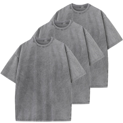 Men's Cotton T-Shirts Oversized Unisex Short Sleeves Casual Loose Wash Solid Basic Tee Tops