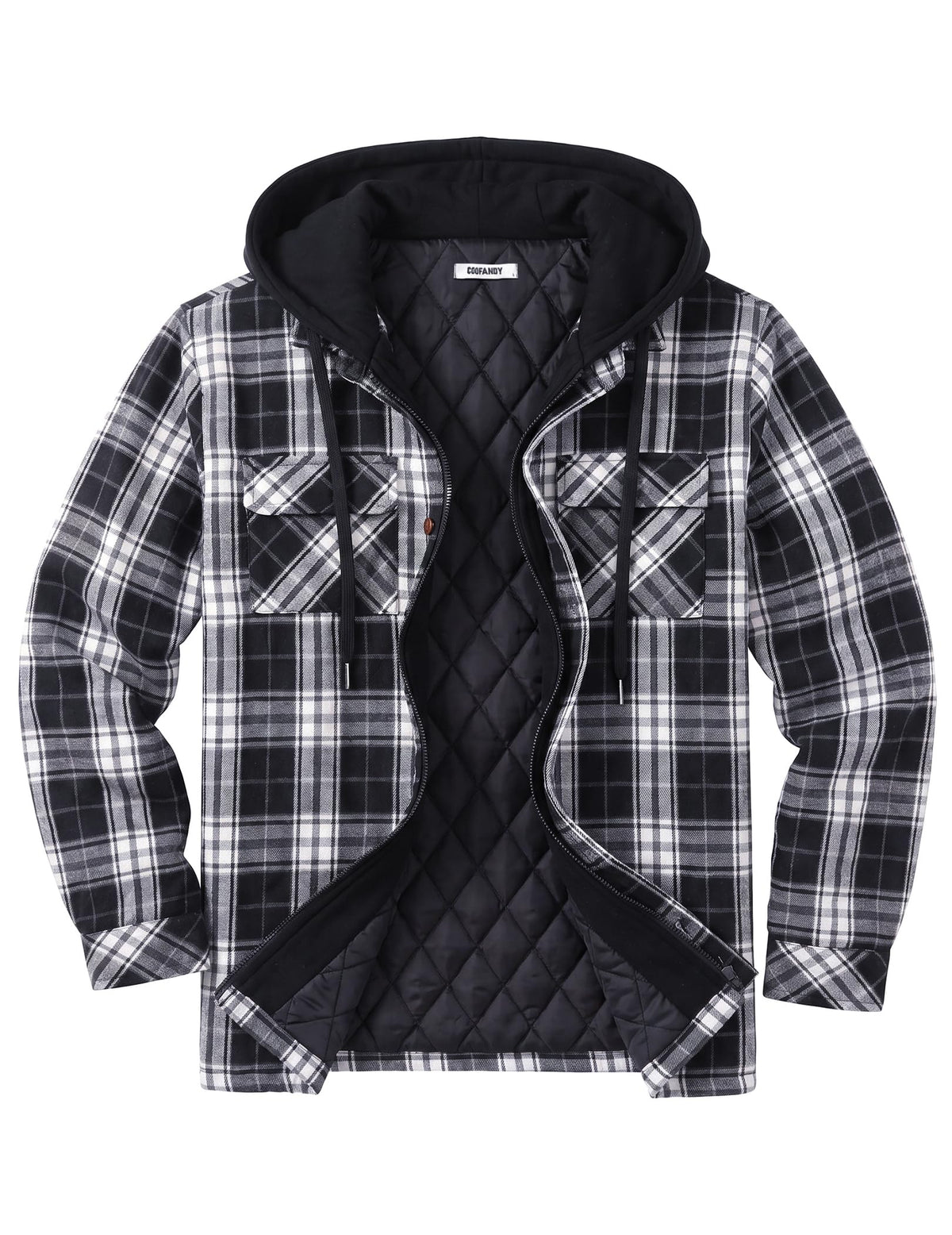 COOFANDY Men's Flannel Plaid Shirt Jacket Hooded Quilted Lined Shacket