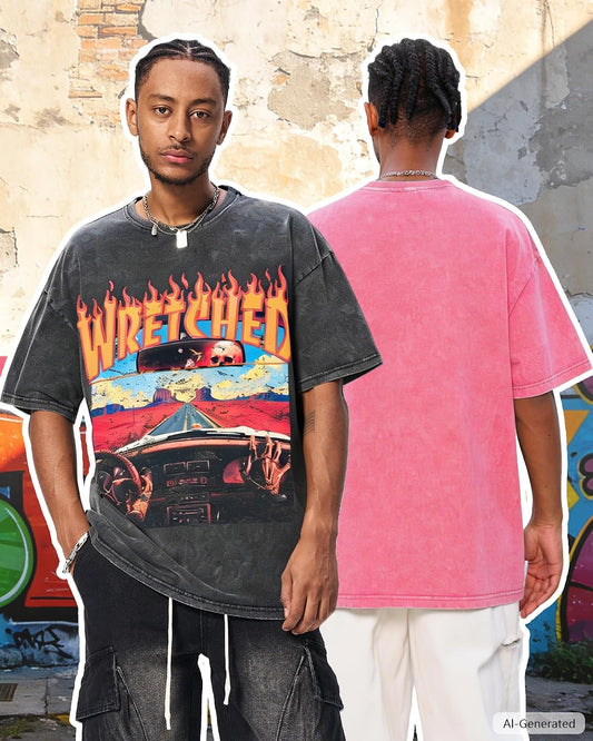BAPHITY Men's Graphic Tees - Oversized Vintage Y2K Streetwear Heavyweight Cotton Acid Washed Short Sleeve T Shirts Tops