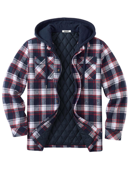 COOFANDY Men's Flannel Plaid Shirt Jacket Hooded Quilted Lined Shacket
