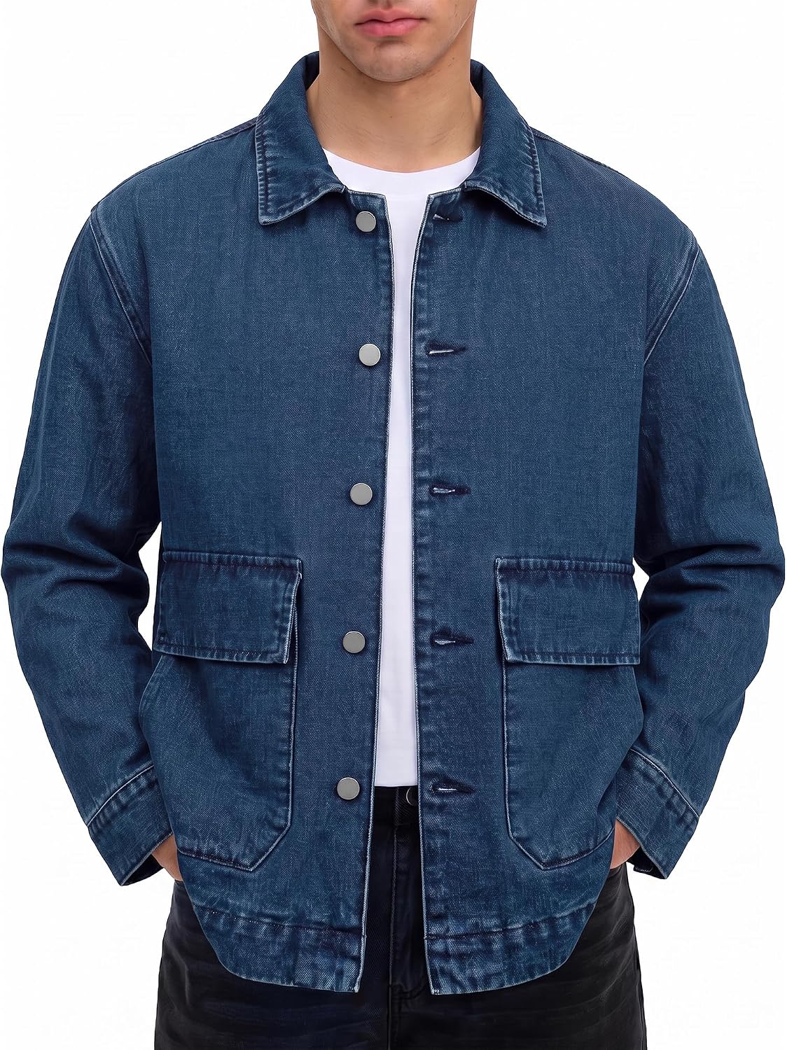 JEMLDL Men’s Jean Jacket Relaxed Fit Denim Utility Jacket