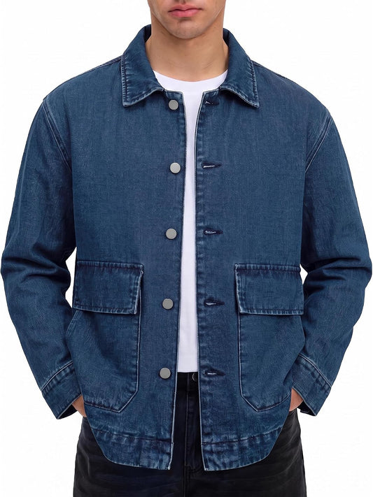 JEMLDL Men’s Jean Jacket Relaxed Fit Denim Utility Jacket