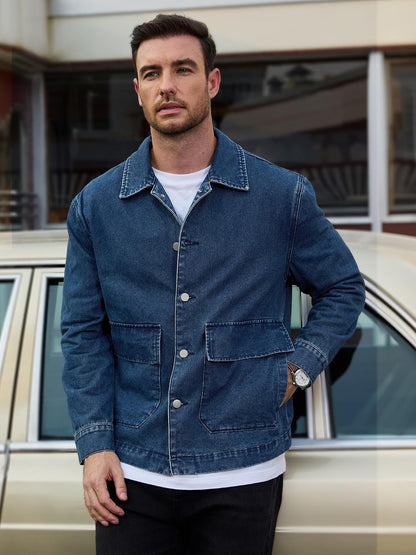 JEMLDL Men’s Jean Jacket Relaxed Fit Denim Utility Jacket