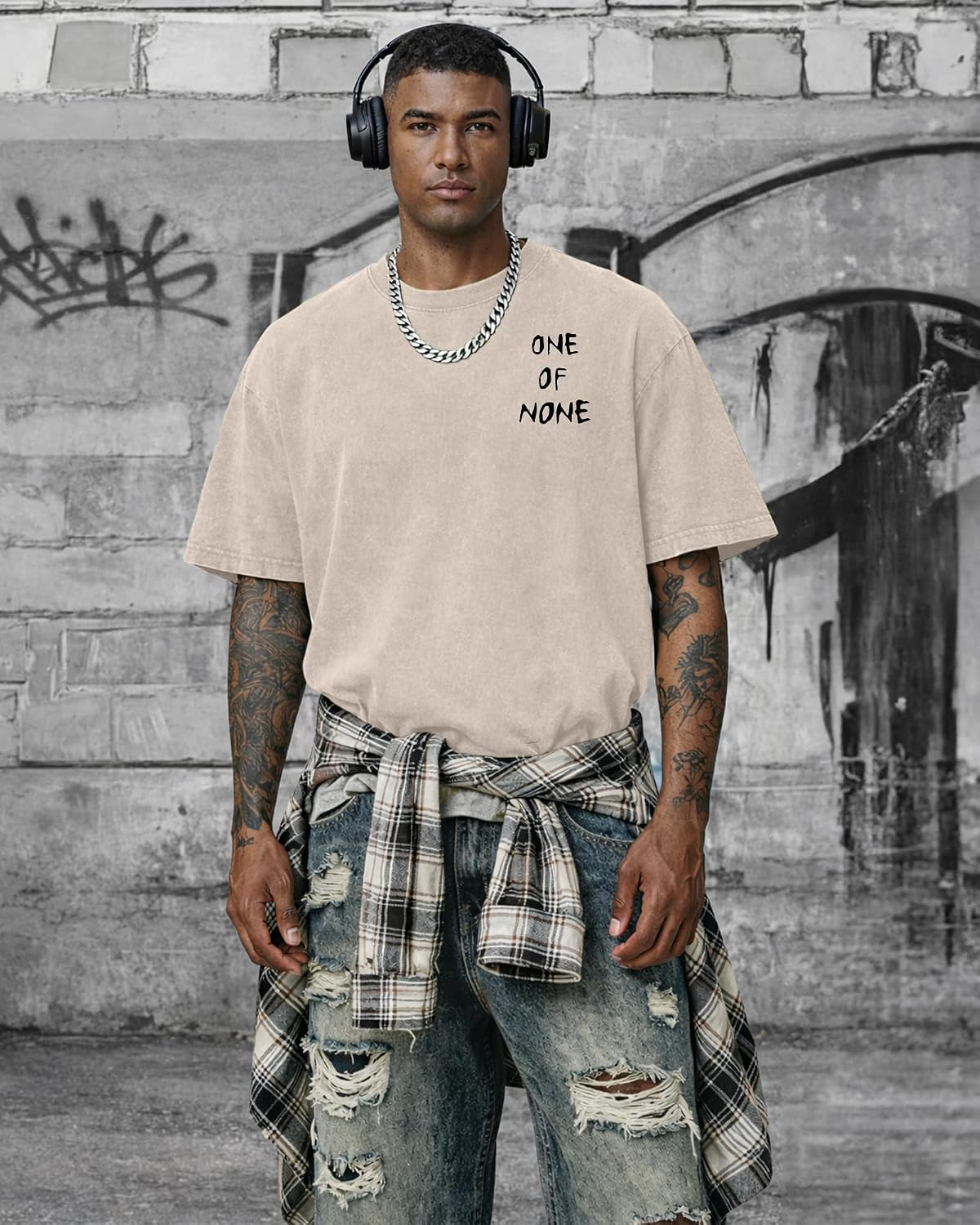 KUYIGO Mens Vintage Washed Graphic T Shirt Oversized Unisex Cotton Tee
