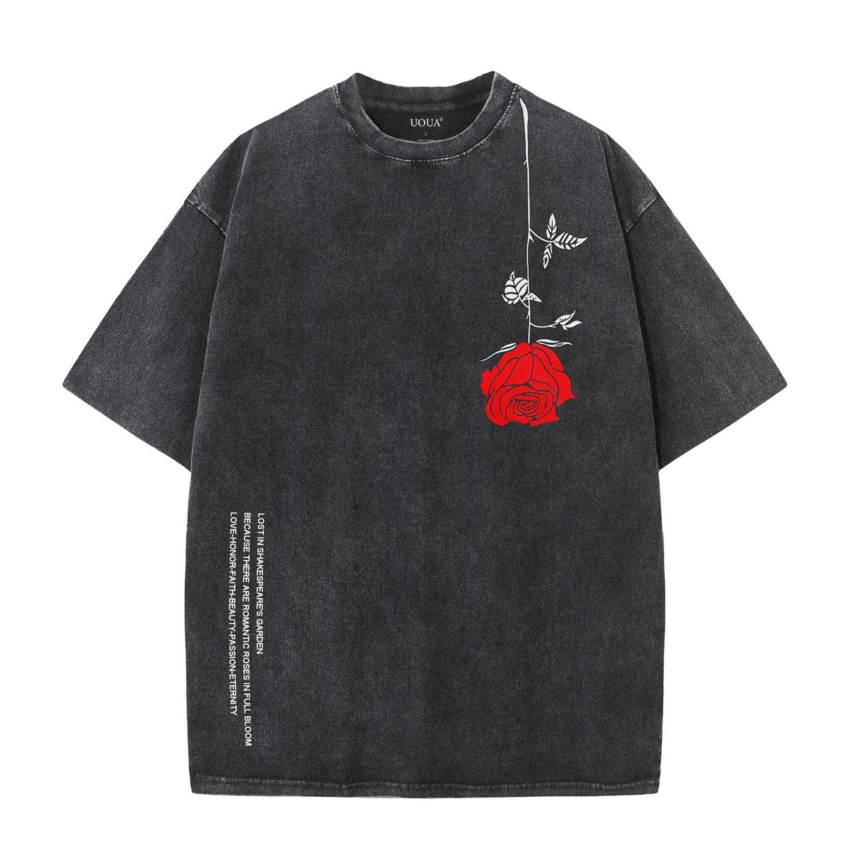 UOUA Men's Graphic Tees Washed Oversized Short Sleeve T-Shirts