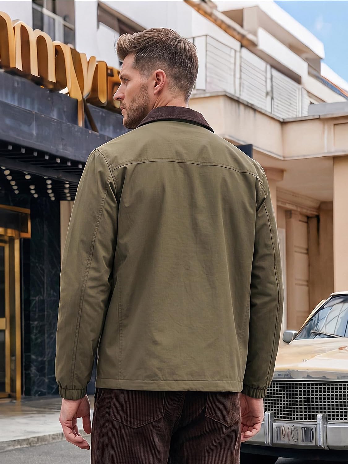 Men's Bomber Jacket, Corduroy Collar Windbreaker