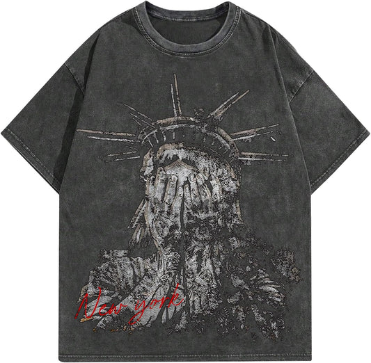 Graphic Tees Men Acid Washed Y2K Gothic Vintage Streetwear Cotton T-Shirt