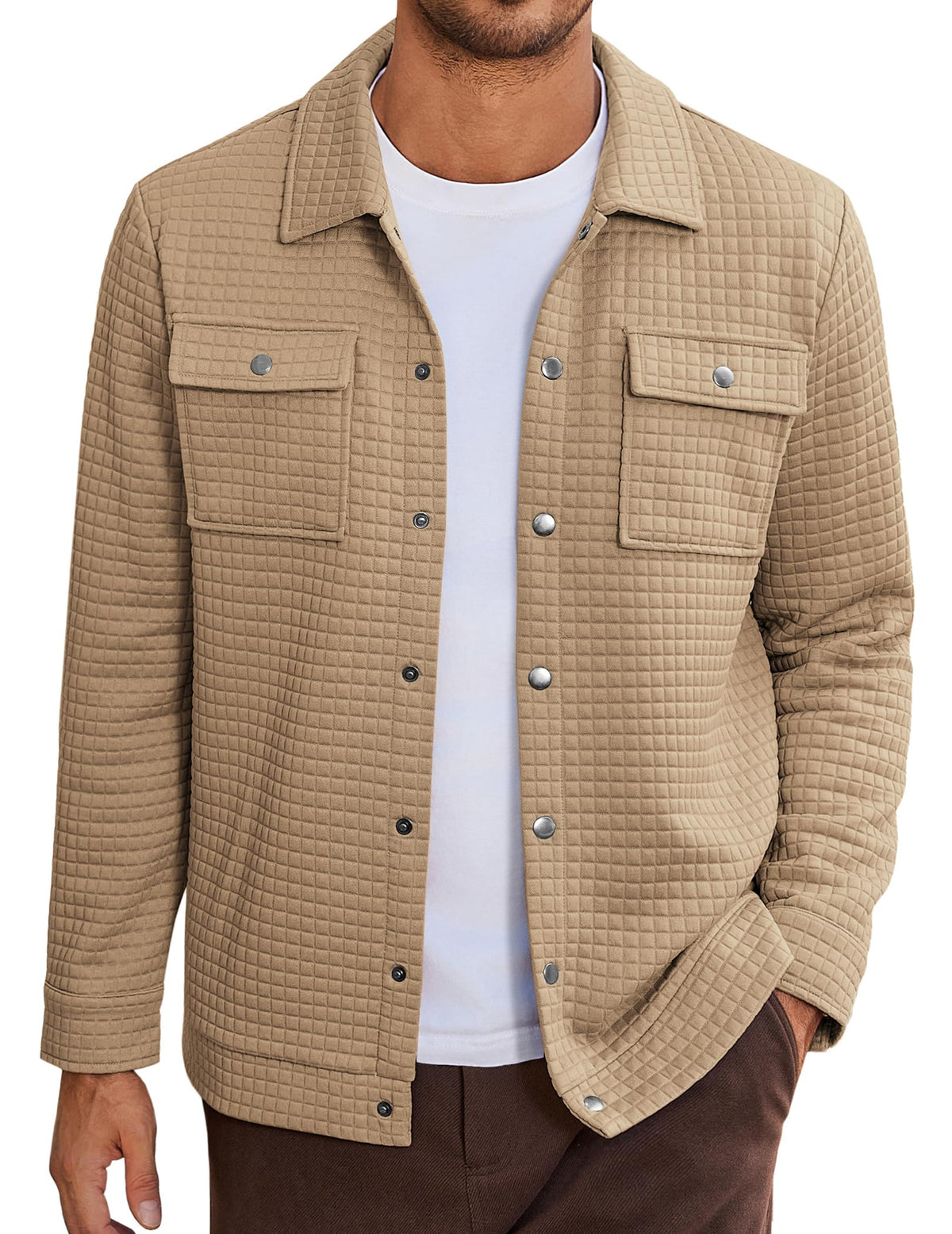 COOFANDY Mens Casual Shirt Jacket Waffle Button Down Shacket Overshirt