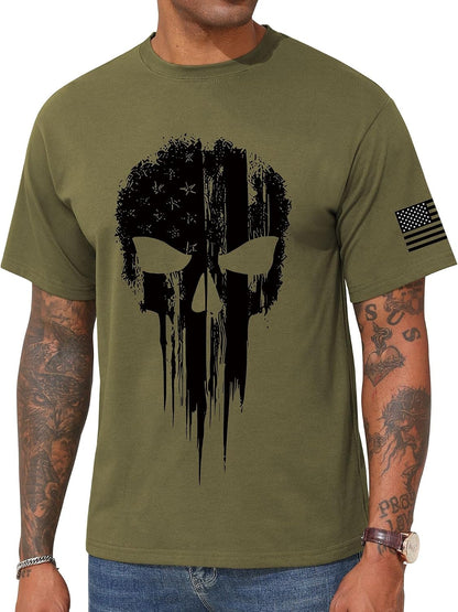 KESIHAN Men's American Flag Skull Graphic T Shirt Vintage USA Retro Tee