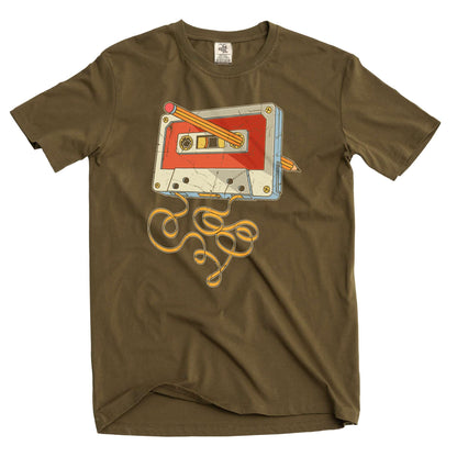 Men's Funny Cassette and Pencil T-Shirt 80s 90s Born millennials tee Shirt