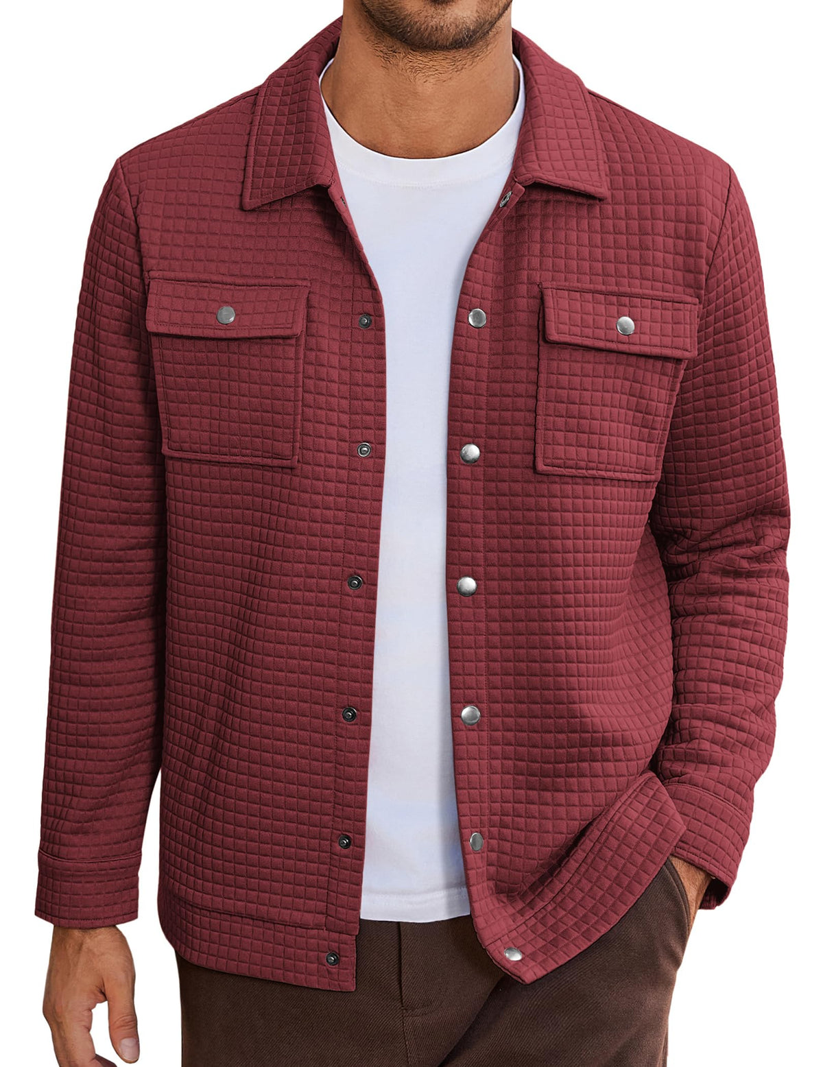COOFANDY Mens Casual Shirt Jacket Waffle Button Down Shacket Overshirt