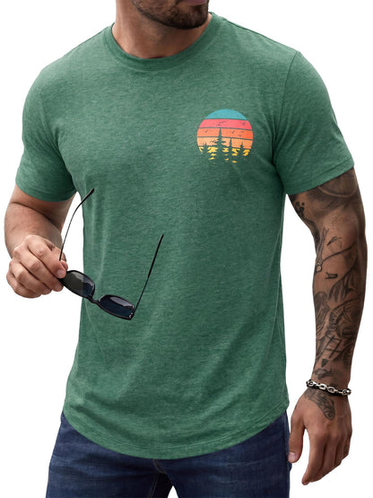 Comdecevis Men's Graphic T-Shirts Curved Hem Casual Vintage Summer Tees