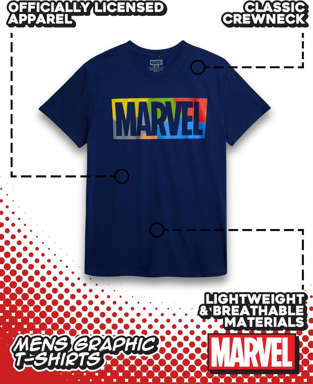 Marvel Mens Graphic Tees Short Sleeve Crewneck Cotton T-Shirts