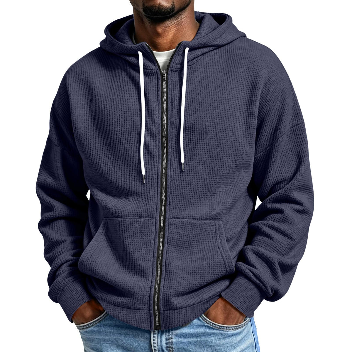 Waffle Hoodie Men Zip Up Athletic Casual Hooded Sweatshirts with Pockets