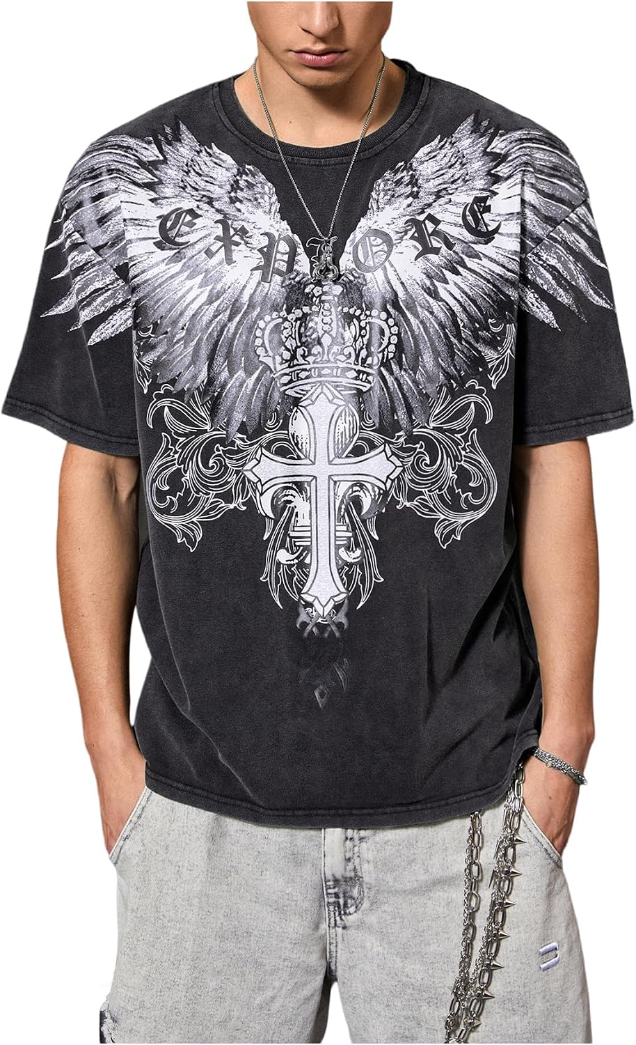 VIPWOLF Men's Graphic Vinatge Oversized Short Sleeve Tee Shirt