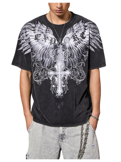 VIPWOLF Men's Graphic Vinatge Oversized Short Sleeve Tee Shirt