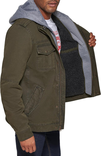 Levi's Men's Washed Cotton Hooded Military Jacket (Regular & Big & Tall Sizes)