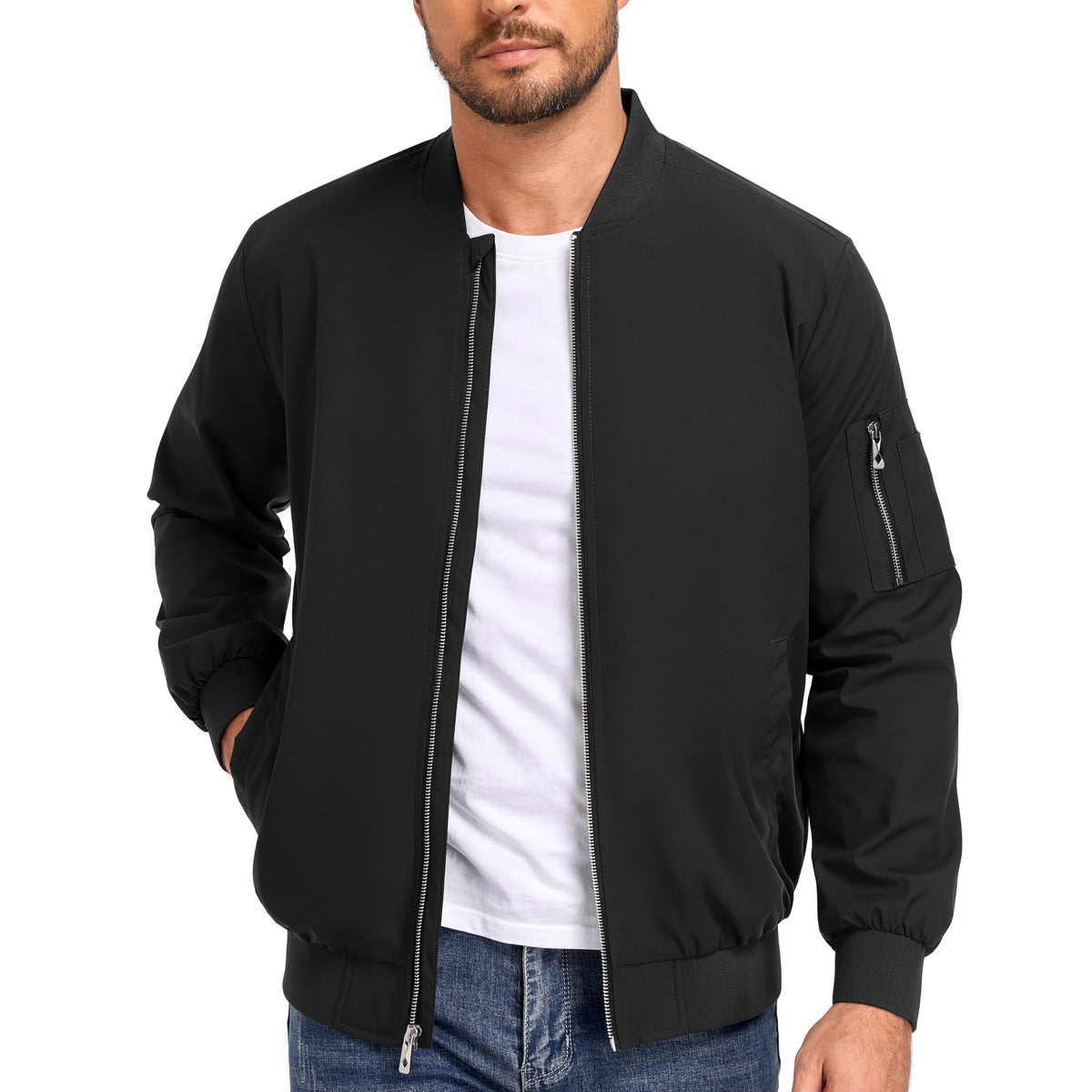 Men's Lightweight Windbreaker Bomber Jacket Zip Up Casual Coat with Pockets