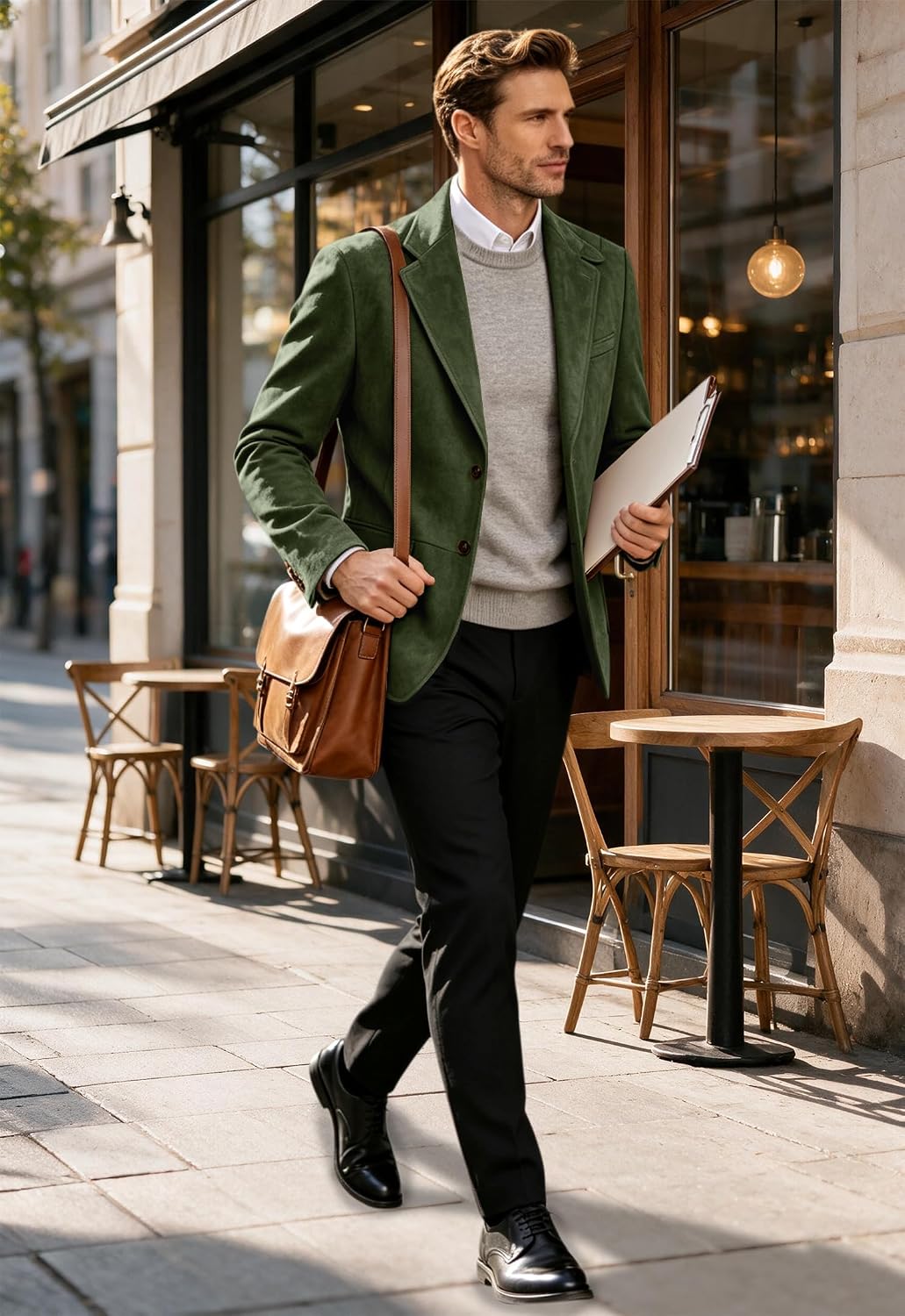 Men Blazers Suede Suits Jackets for Mens Retro Sport Coats Casual Slim Fit