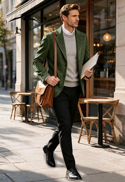 Men Blazers Suede Suits Jackets for Mens Retro Sport Coats Casual Slim Fit